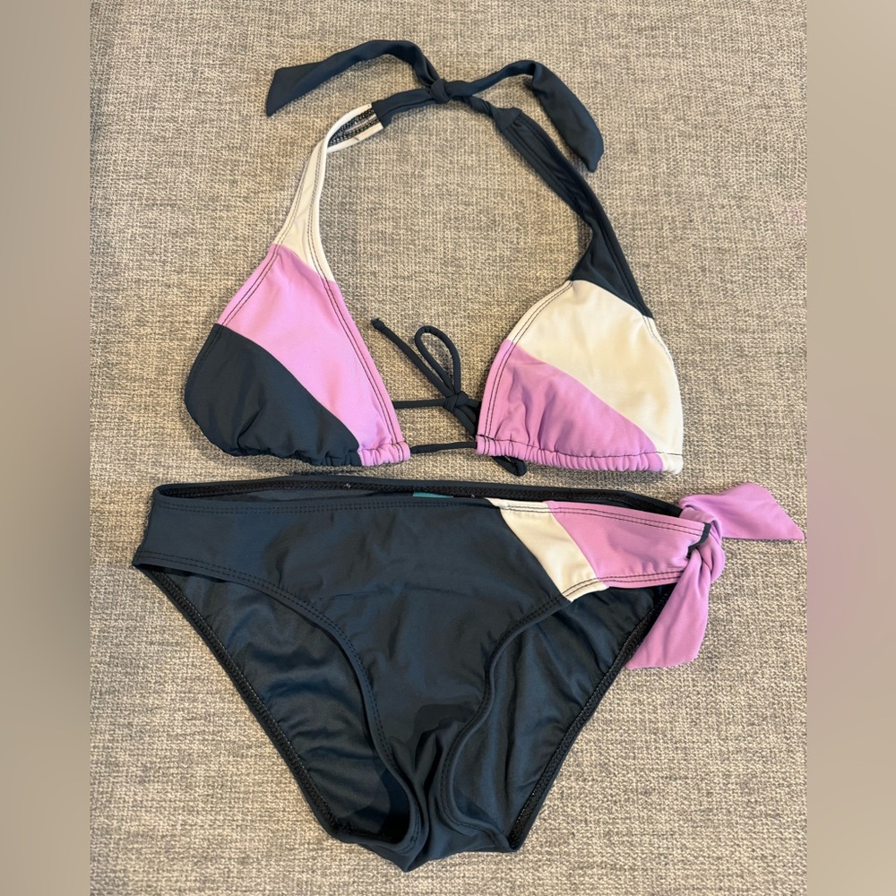 Pool Party Womens Pink Gray Triangle Top Bikini Size Small